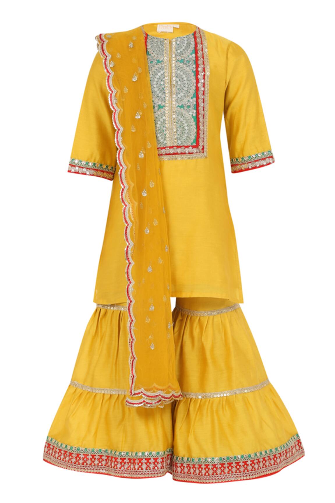 MINIME ORGANICS Lace Sequin Embellished Kurta Sharara Set 