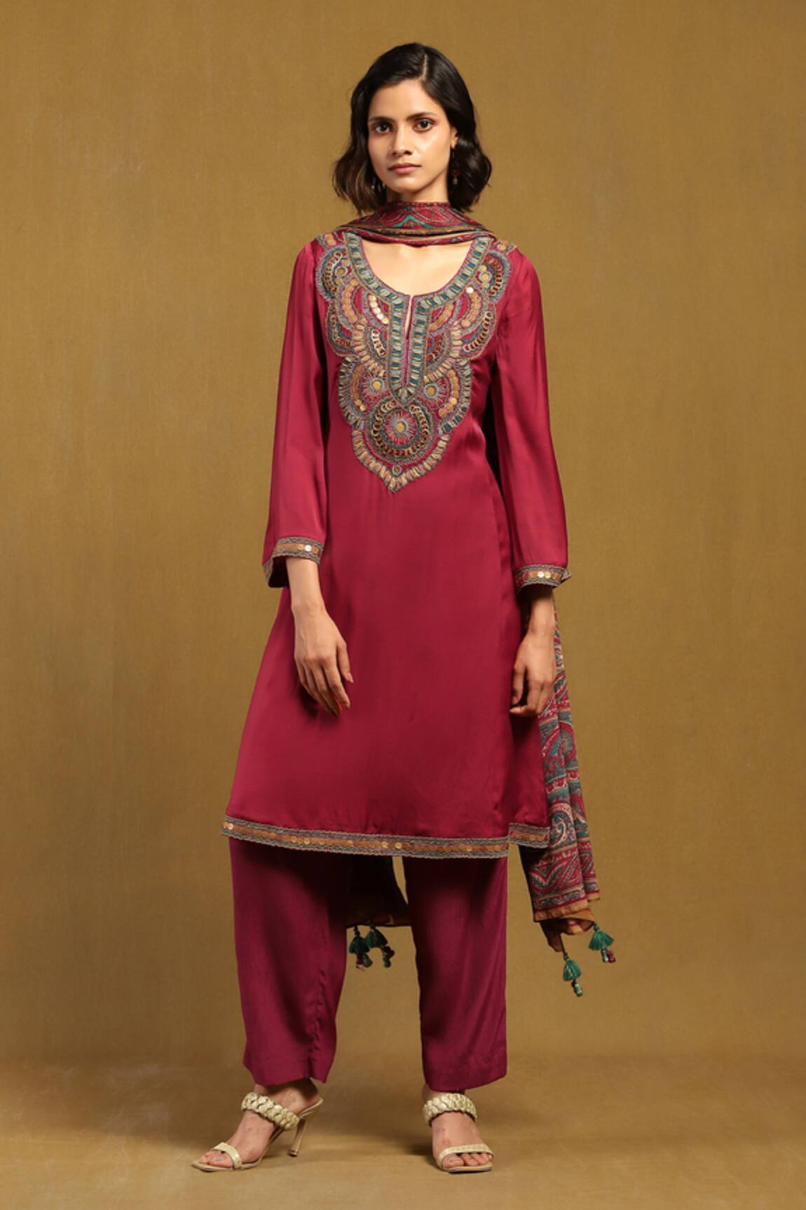Ritu Kumar Mandala Bloom Yoke Embroidered Kurta Pant Set 