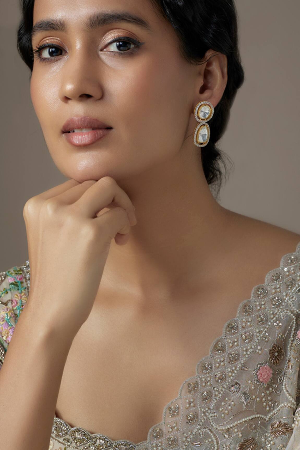 Karisa Designs Moissanite Polki Embellished Drop Earrings