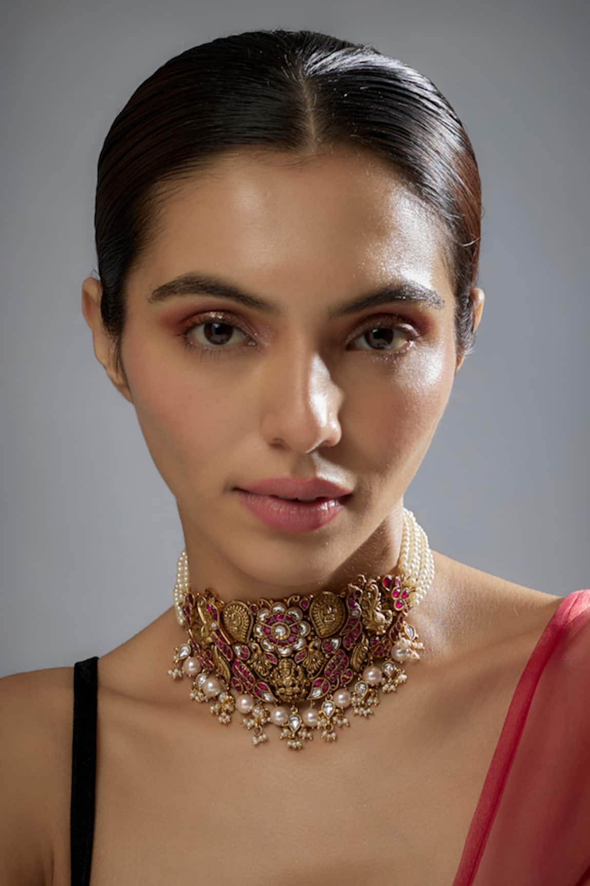 Karisa Designs Kundan Stone & Pearl Embellished Temple Choker 