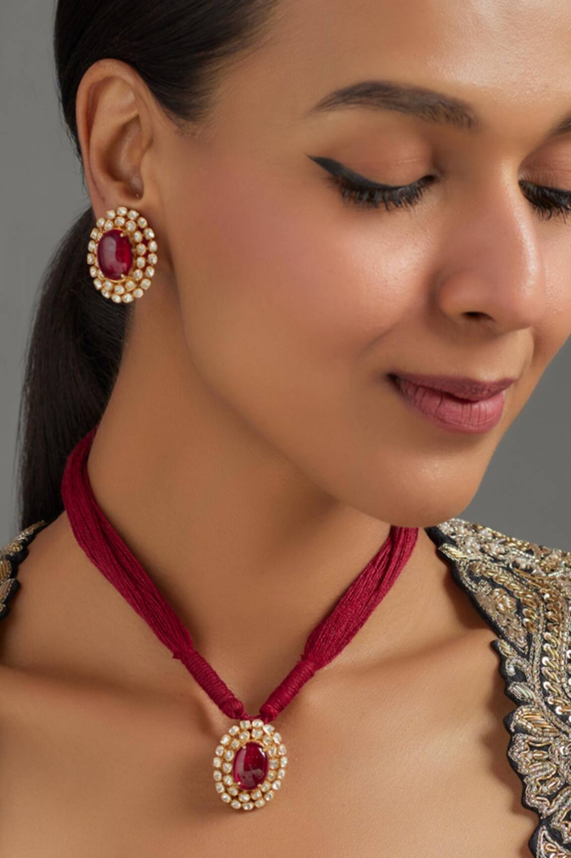 Karisa Designs Stone Embellished Pendant Choker Set