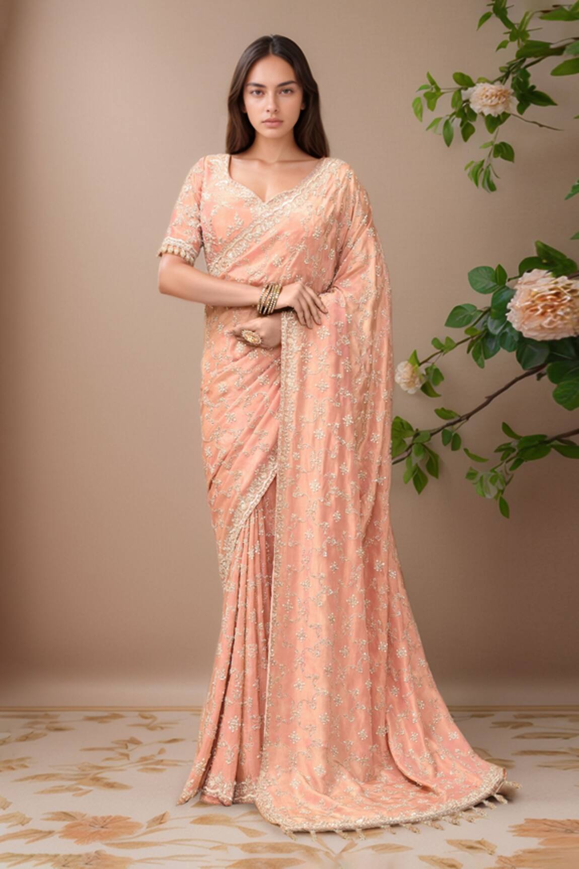 Kalighata Fairy Cutdana Embroidered Saree With Blouse 