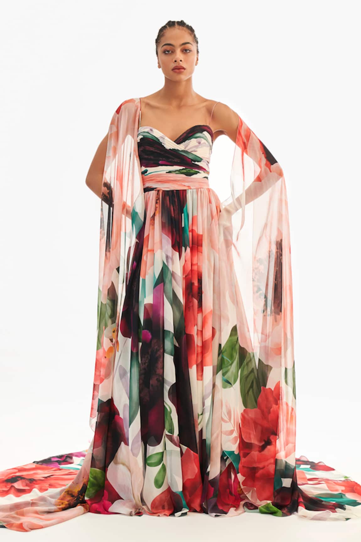 Gauri & Nainika Printed Spaghetti Strap Gown