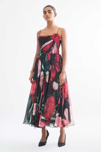 Gauri & Nainika Floating Peony Draped Midi Dress 