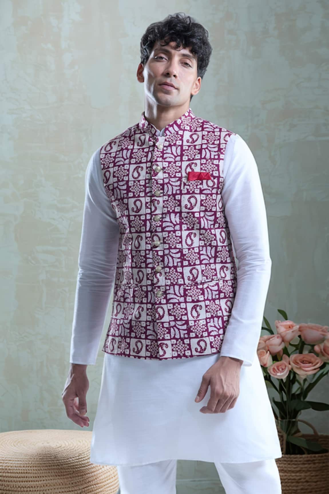 Arihant Rai Sinha Pink Checkered Nehru Jacket 