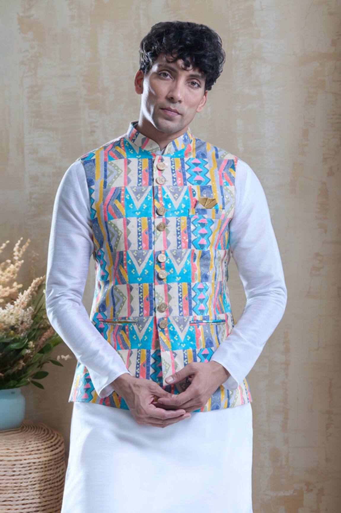 Arihant Rai Sinha Multicolor Abstract Print Nehru Jacket 