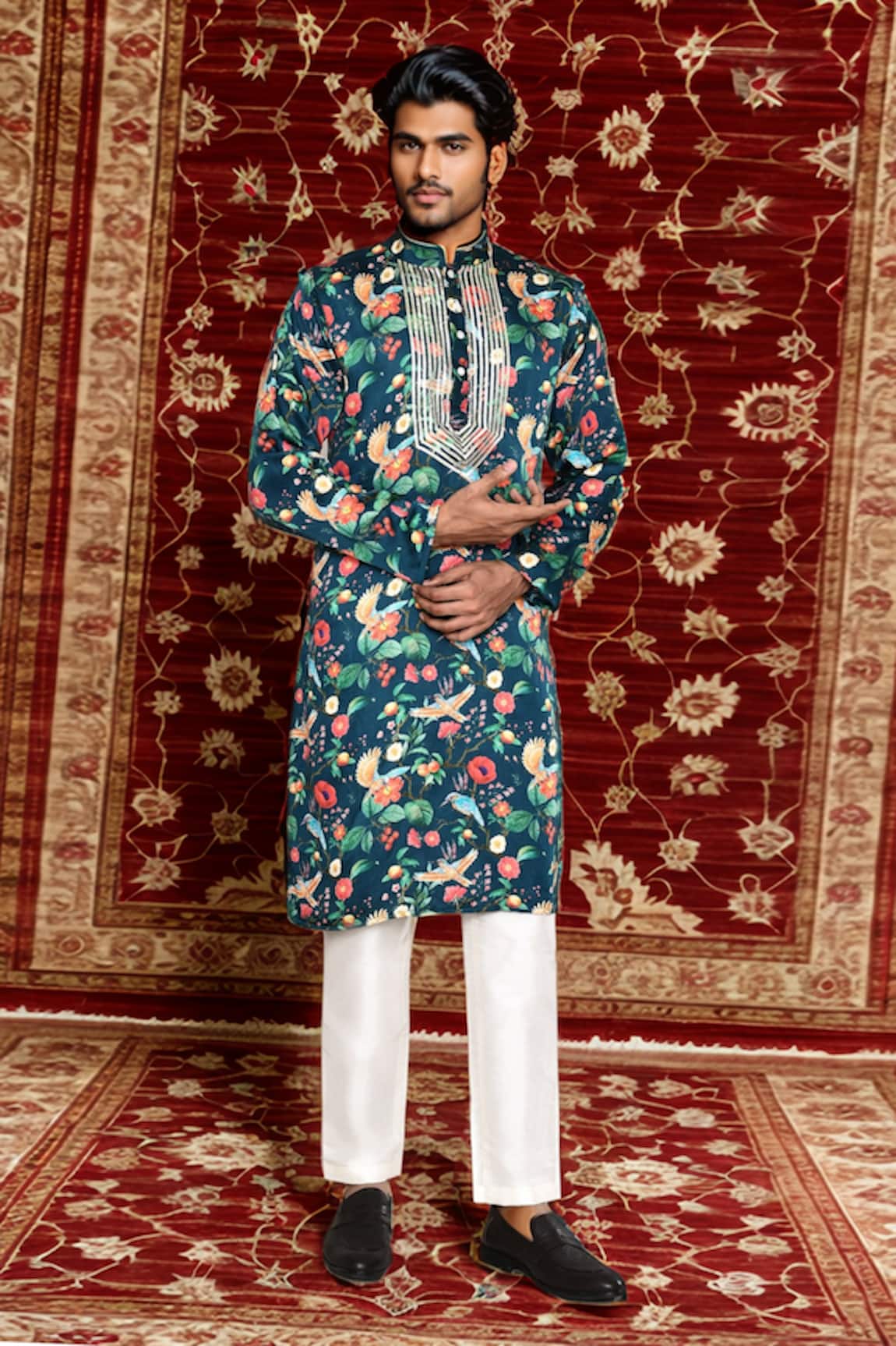 Arihant Rai Sinha Kingfisher Garden Print Kurta 