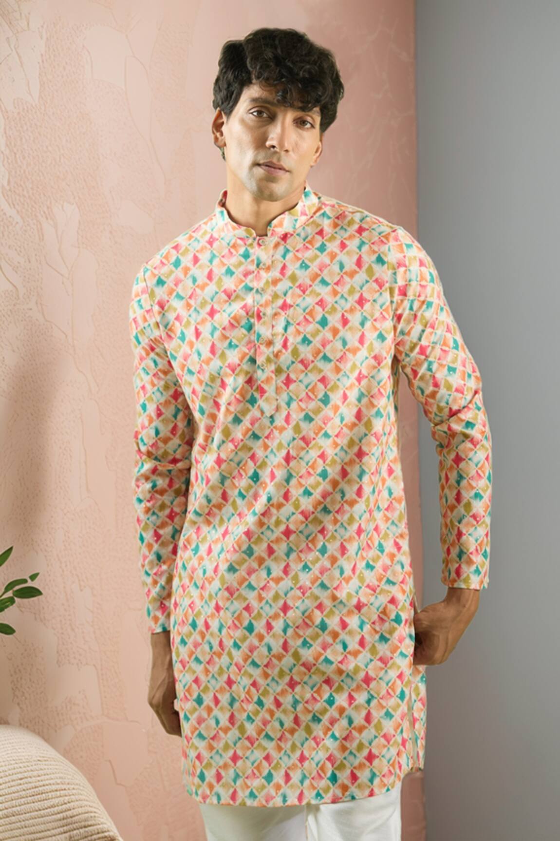 Arihant Rai Sinha Foil Print Checkered Kurta