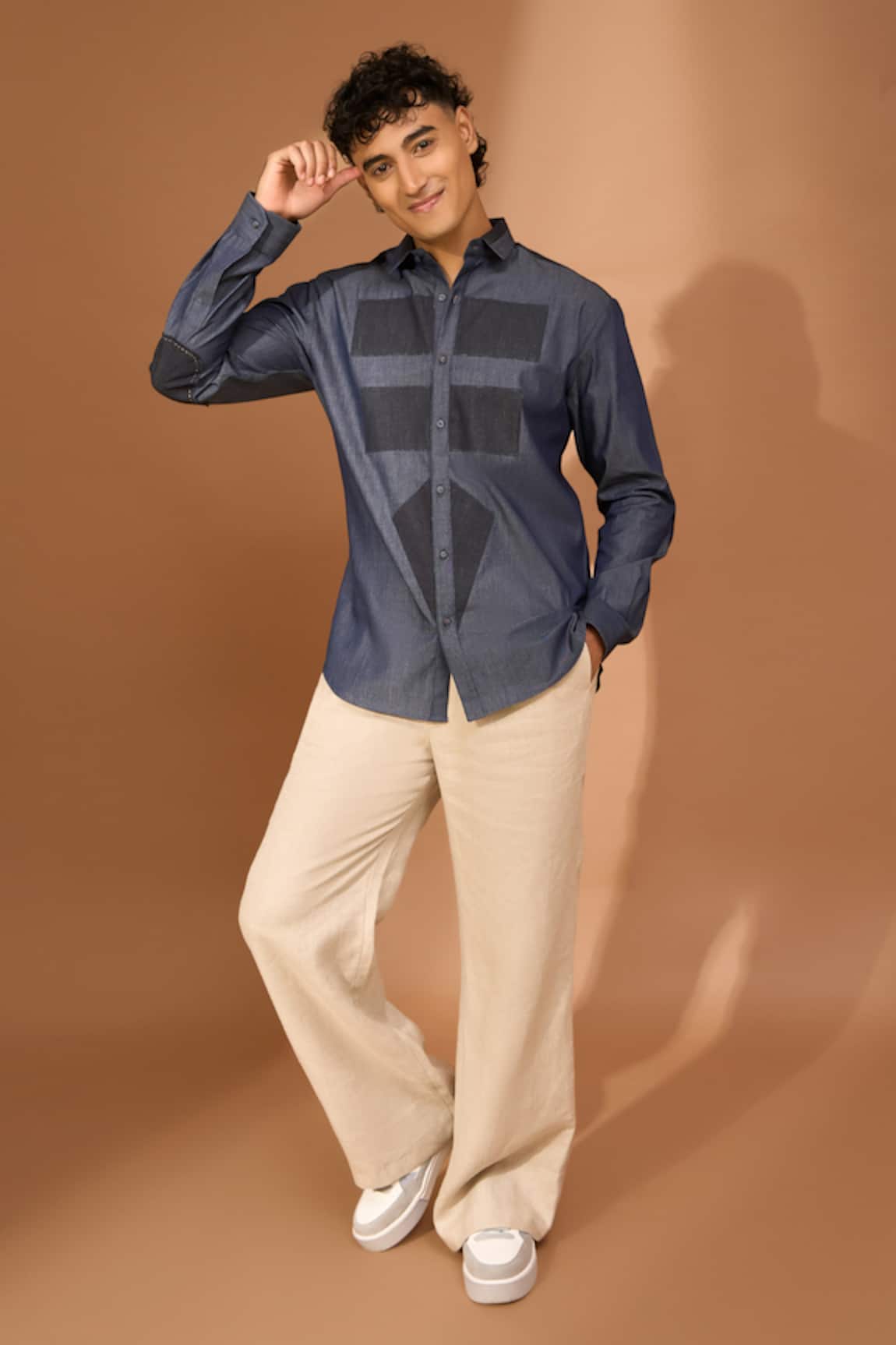 Vivek Karunakaran Colorblocked Geometric Shape Patch Embroidered Shirt