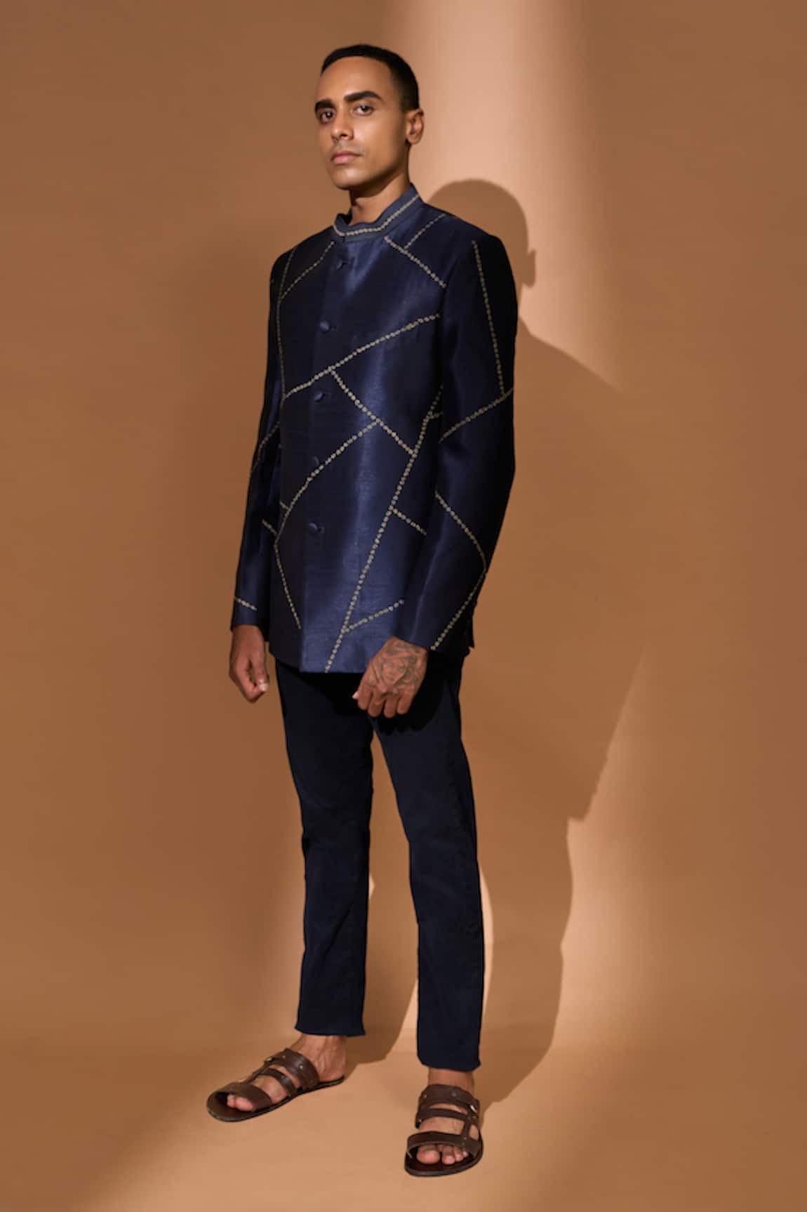 Vivek Karunakaran Bandhani Line Embroidered Bandhgala