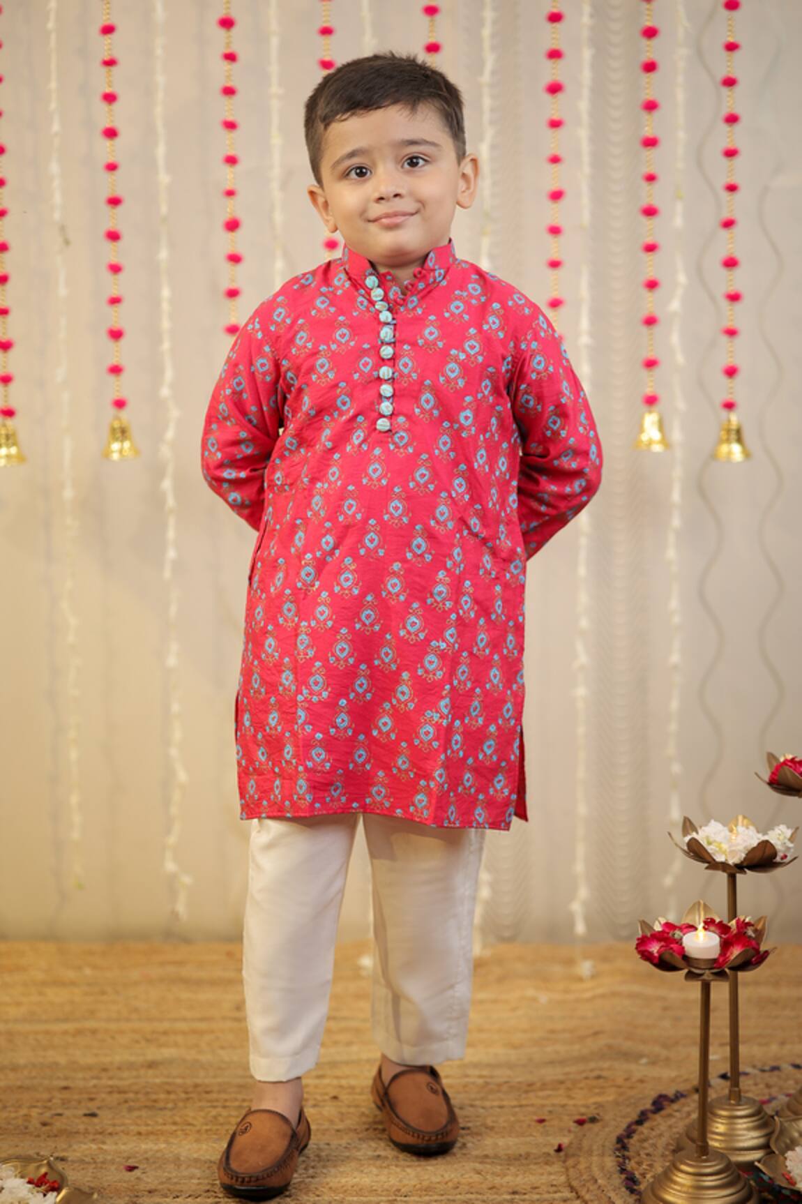 Tiny Colour Traditional Block Print Kurta With Pyjama 