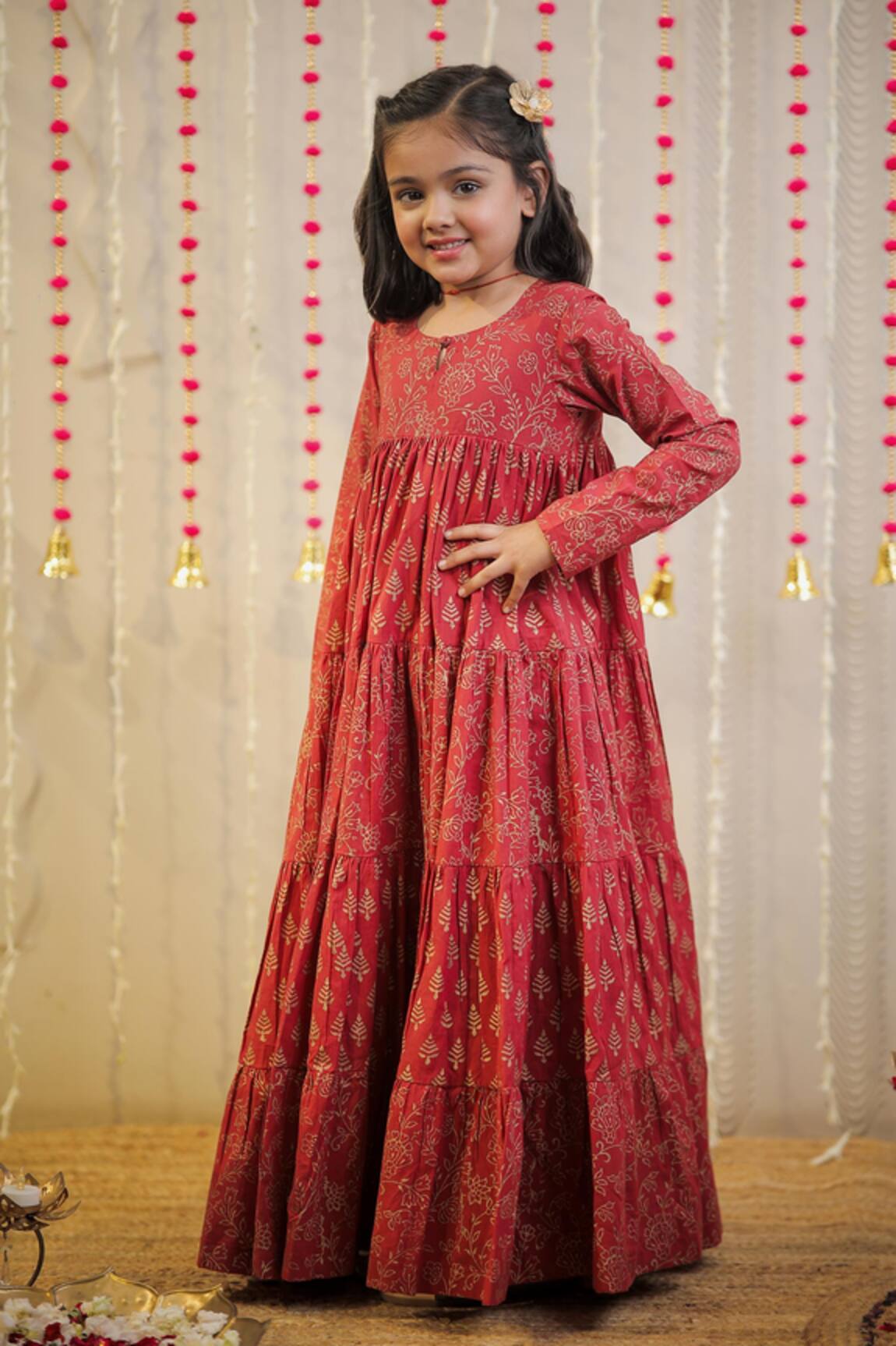 Tiny Colour Floral Block Print Tiered Kurta 