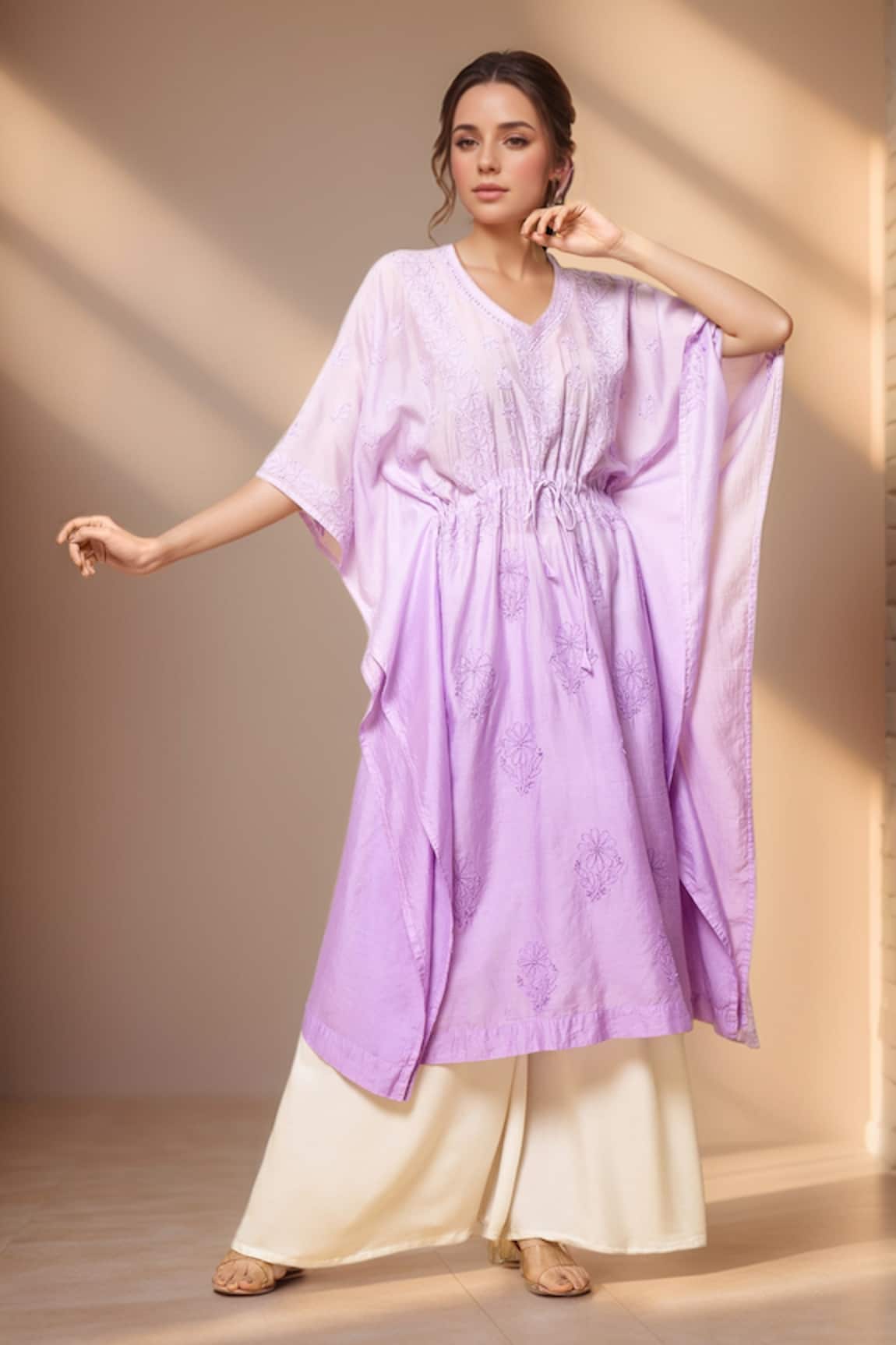 Samyukta Singhania Chikankari Phool Embroidered Shaded Kaftan 