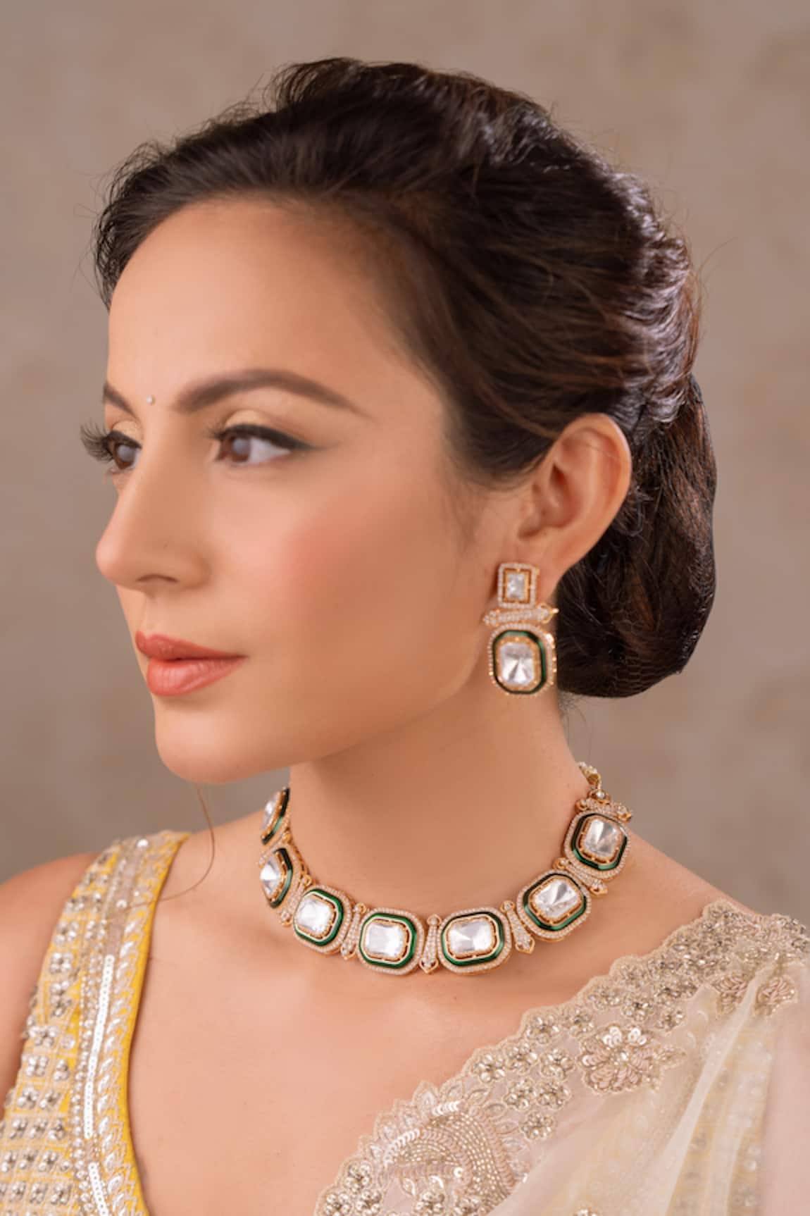 Anana Nandini Kundan Polki Embellished Choker Necklace Set 