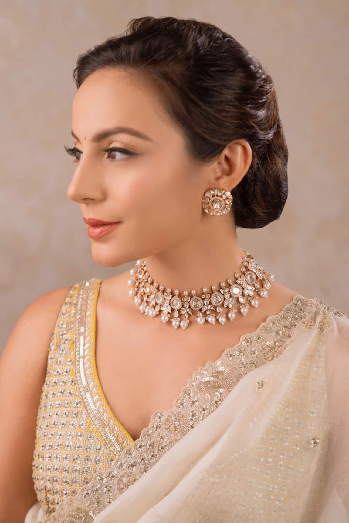 Anana Kundan Polki Pearl Necklace & Earring Set
