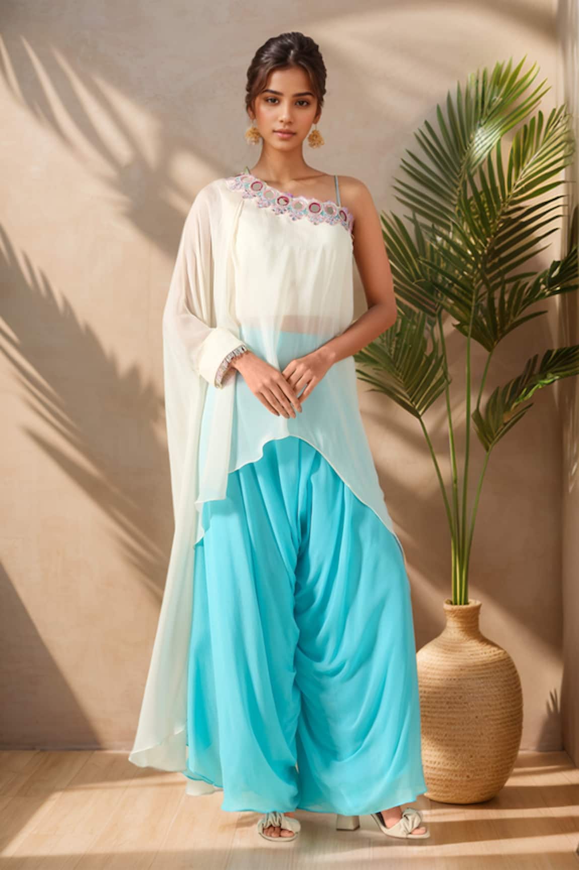 Samyukta Singhania Mirror Hand Embroidered Tunic With Palazzo 