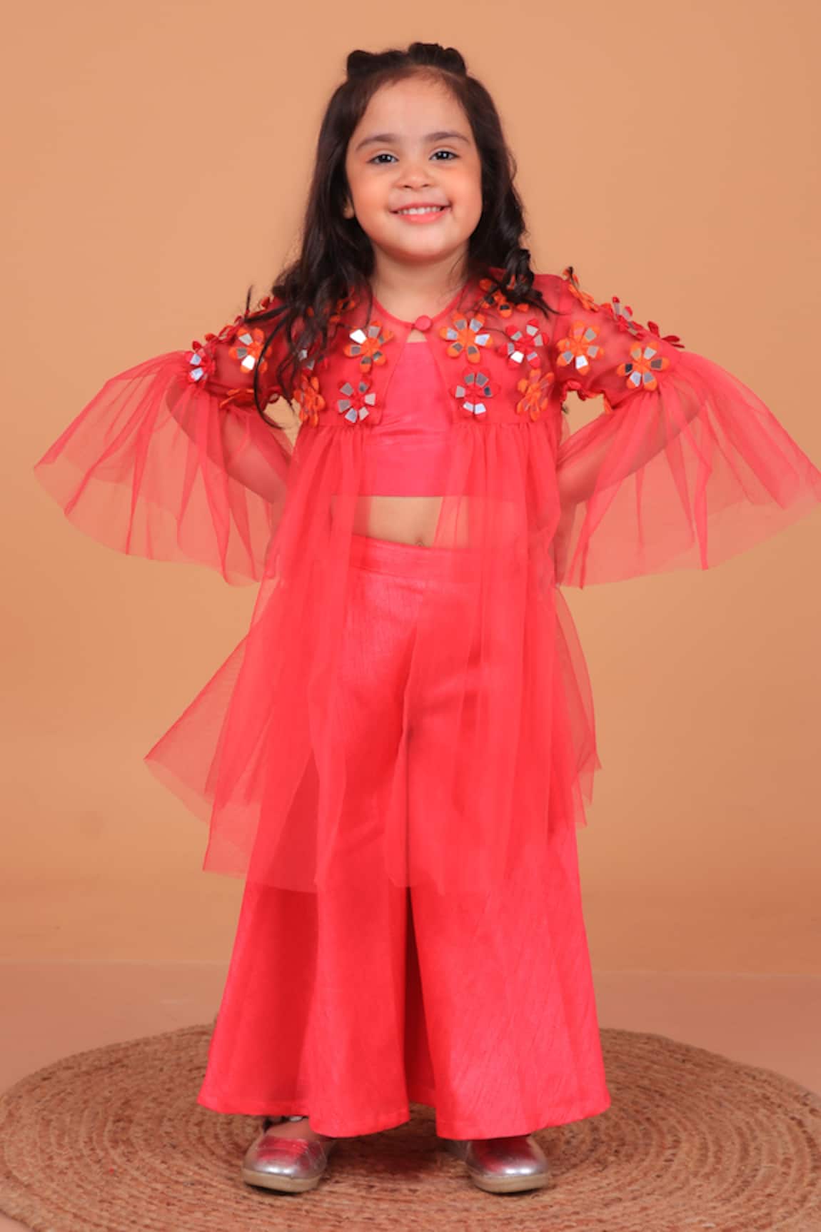 Turqidz By Shweta Aggarwal Floral Applique Embroidered Cape Palazzo Set 