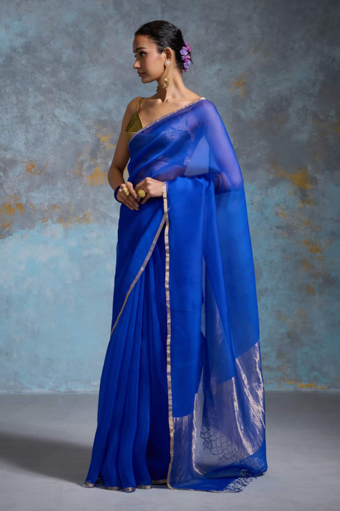 Dressfolk Cobalt Blue Handloom Tissue Saree 