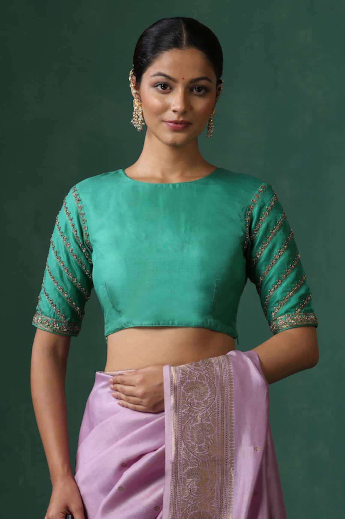 Weaver Story Sea Green Zardozi Embroidered Blouse