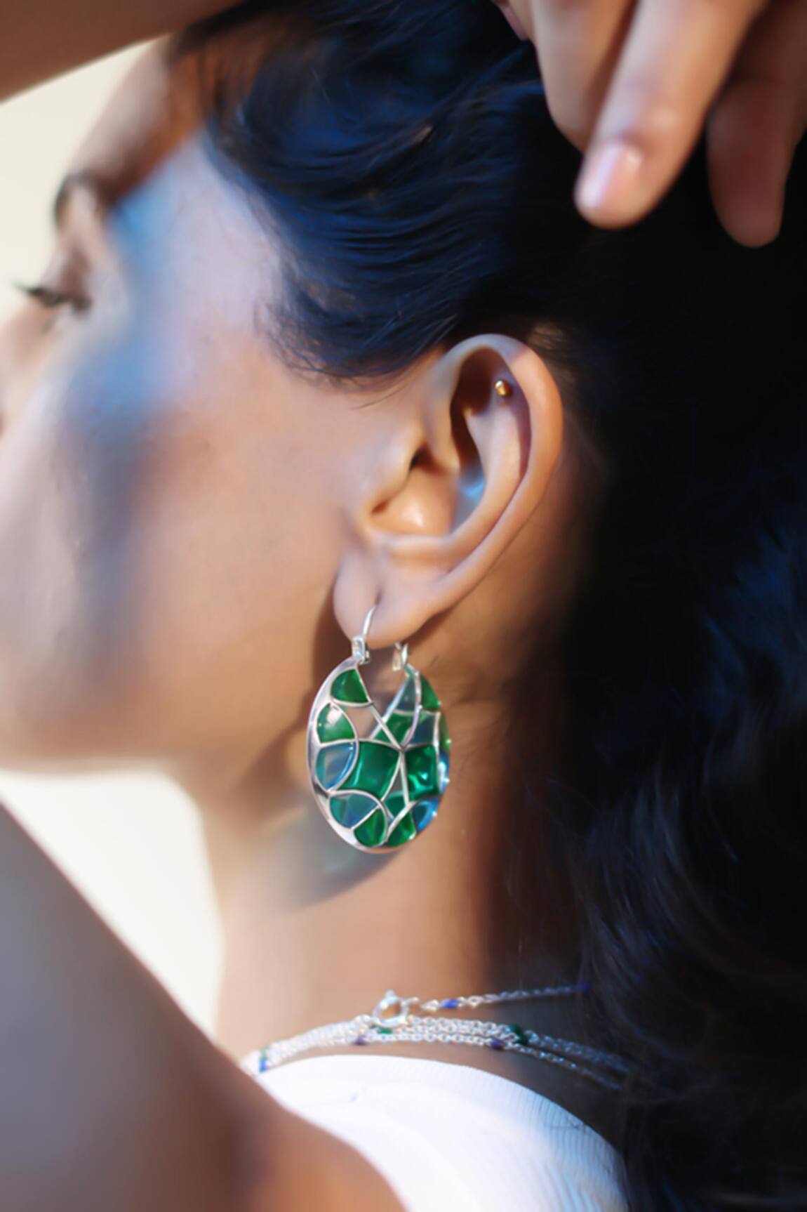 Manner Enamel Embellished Silver Hoops