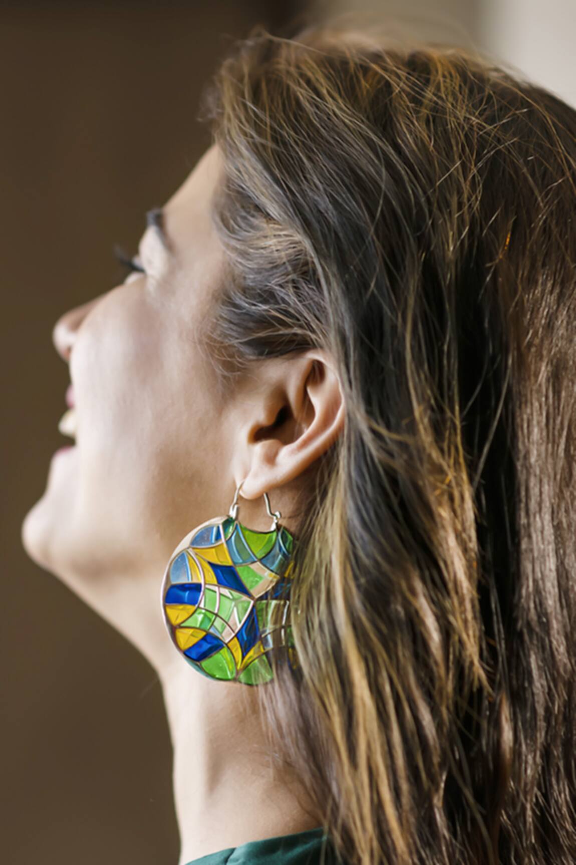 Manner Enamel Embellished Silver Hoop Earrings