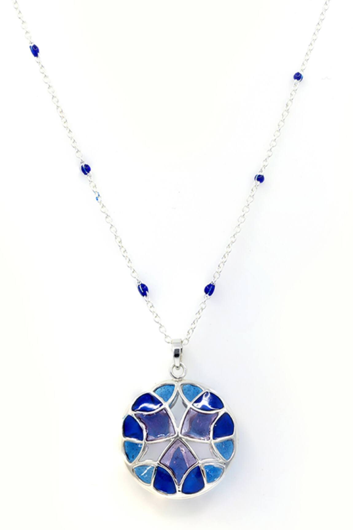 Manner Blue & Purple Enamel Pendant Necklace