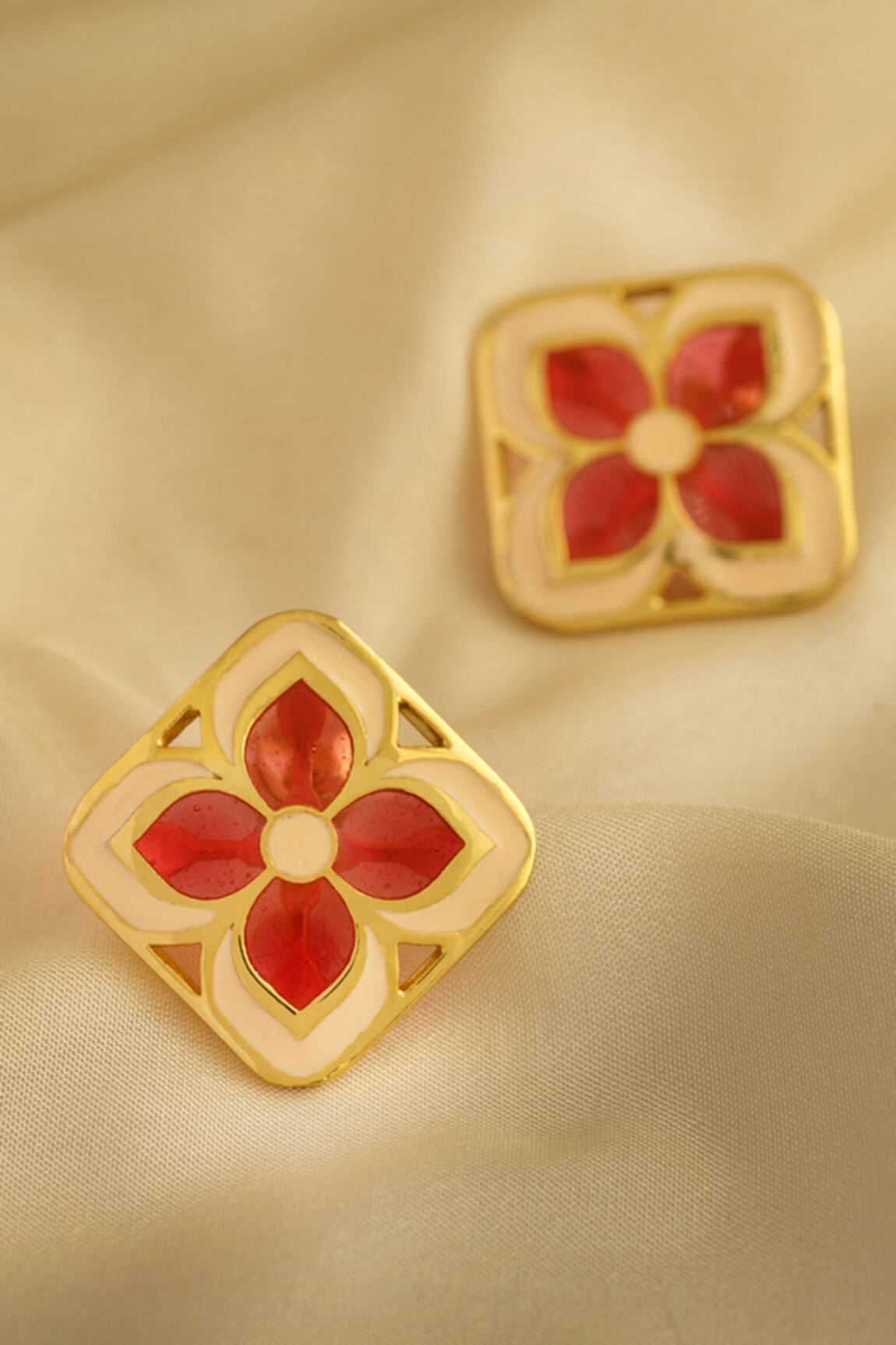 Manner Gold Plated Enamelled Stud Earrings