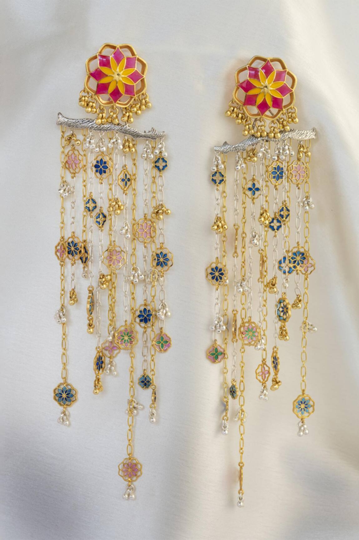Manner Gulbaari Enamelled Chain Earrings