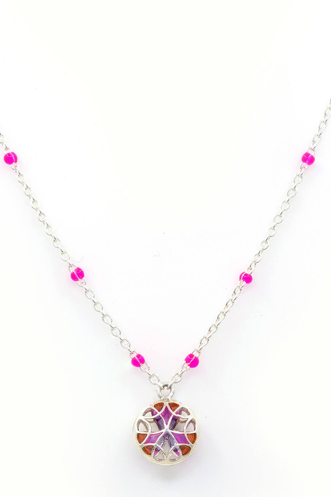 Manner Floral Enamelled Pendant Necklace 