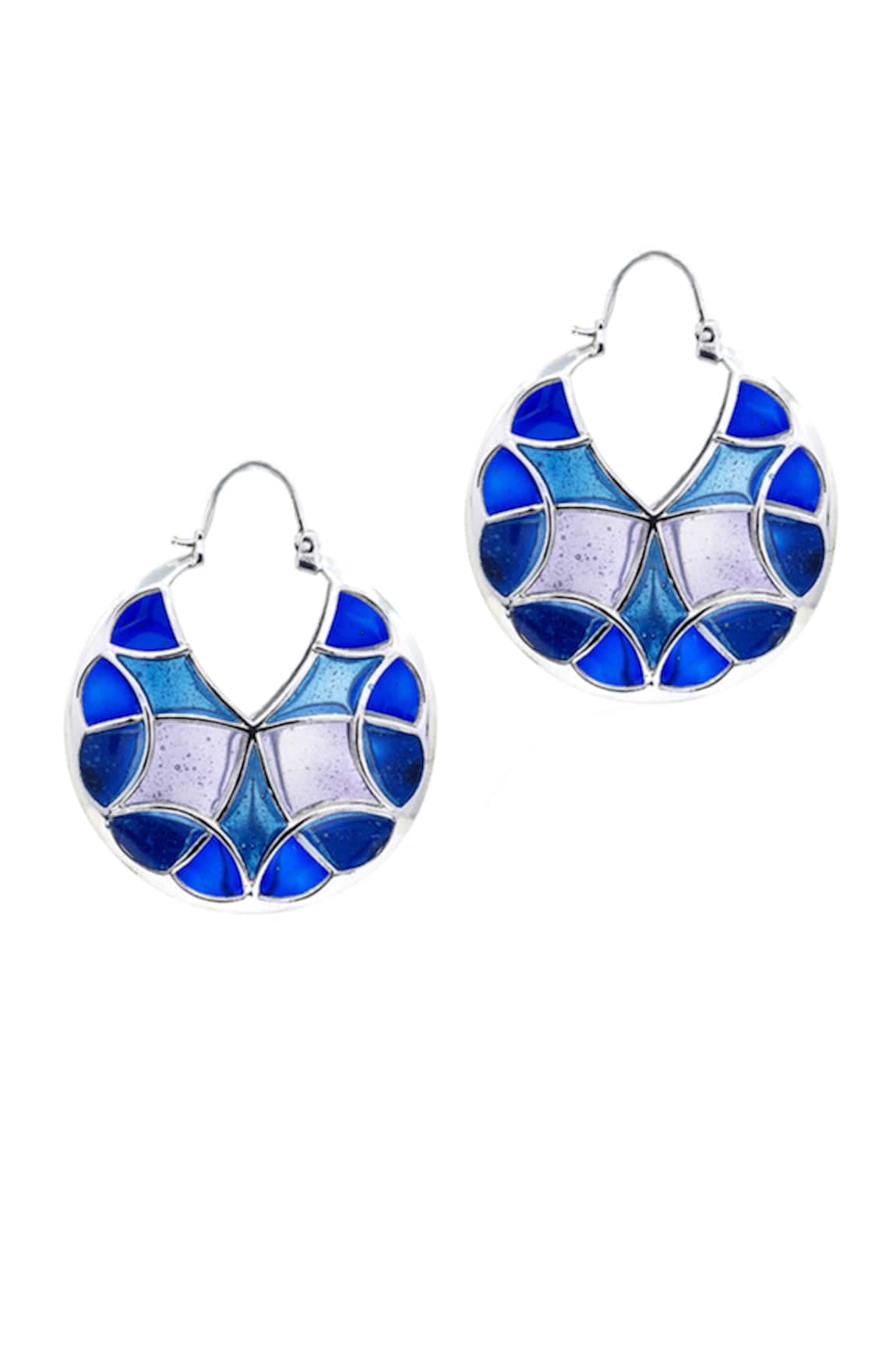 Manner Gradient Blue Enamelled Hoop Earrings 