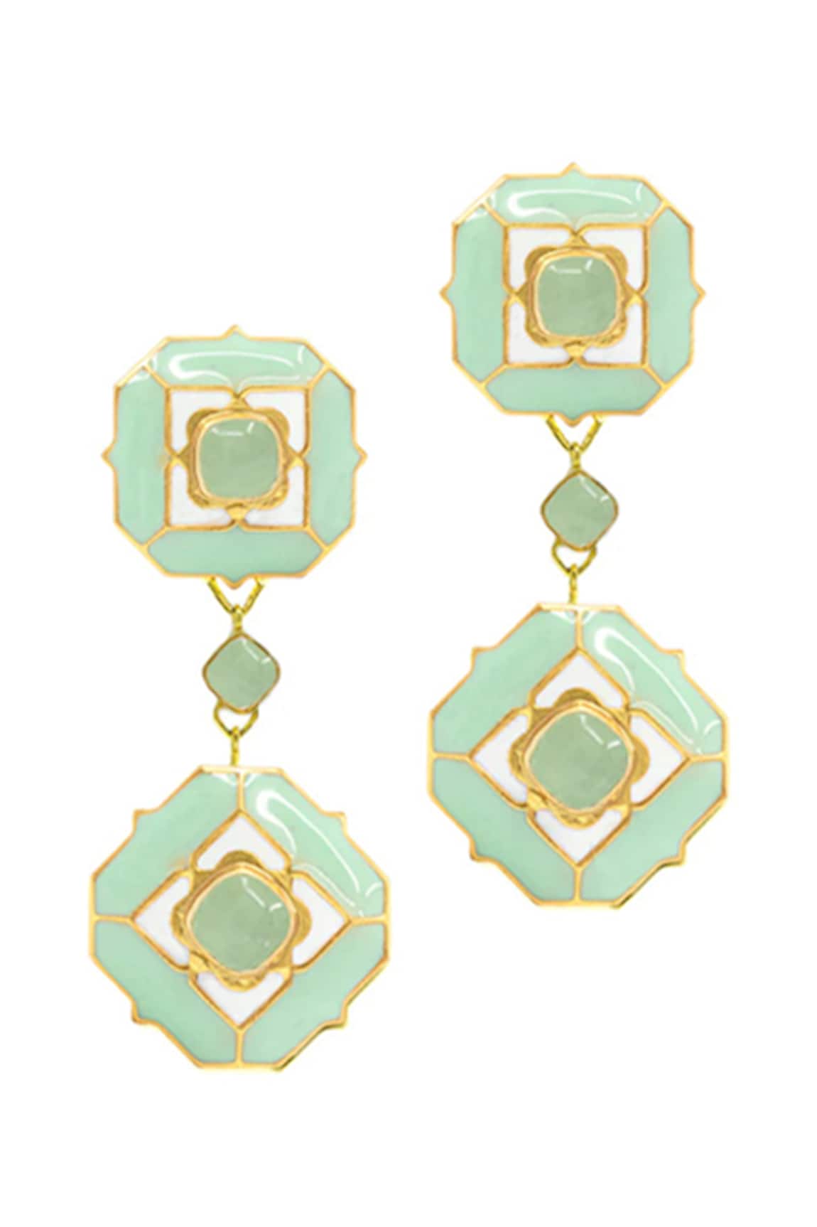 Manner Geometric Green Calcedony Dangler Earrings 