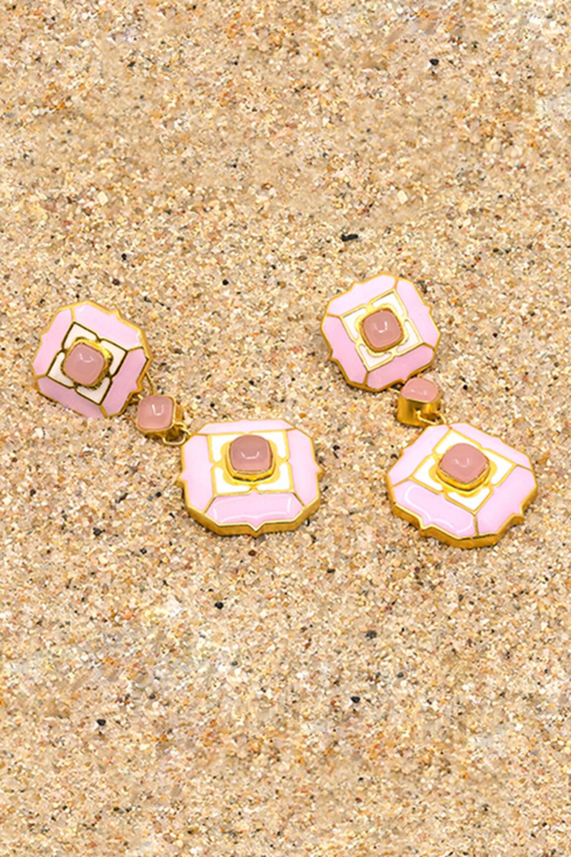 Manner Gold Plated Rose Quartz Dangler Earrings 