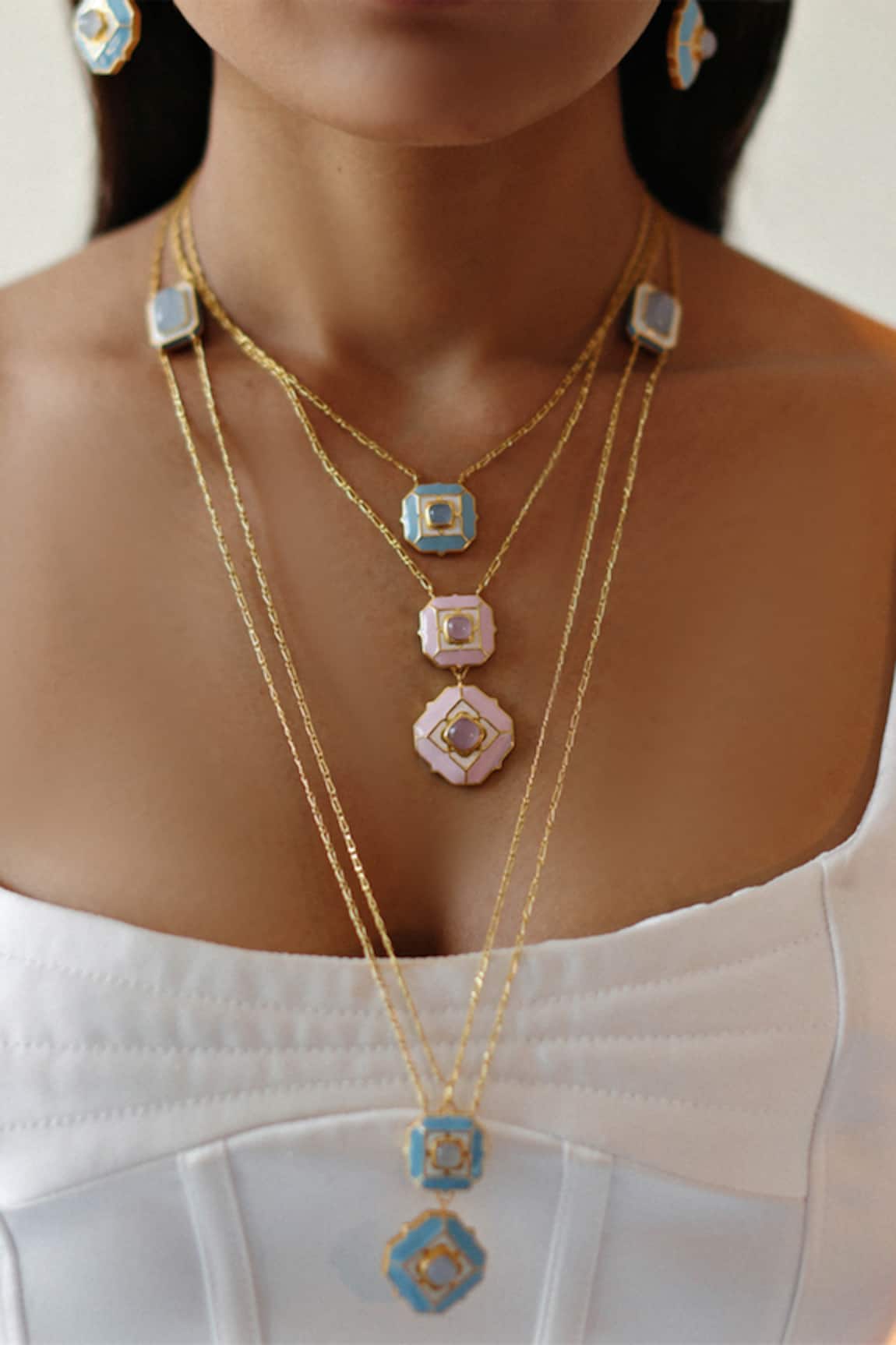 Manner Geometric Rose Quartz Pendant Necklace 