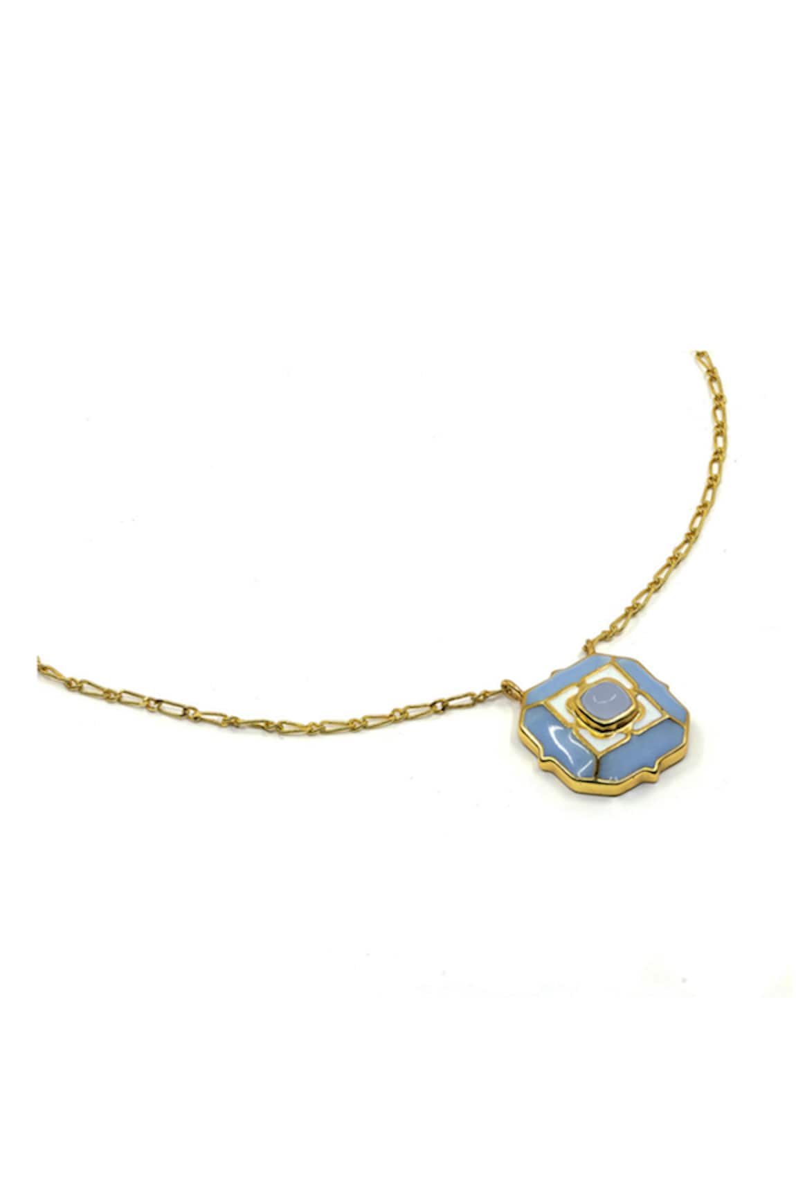 Manner Geometric Blue Calcedony Pendant Necklace 