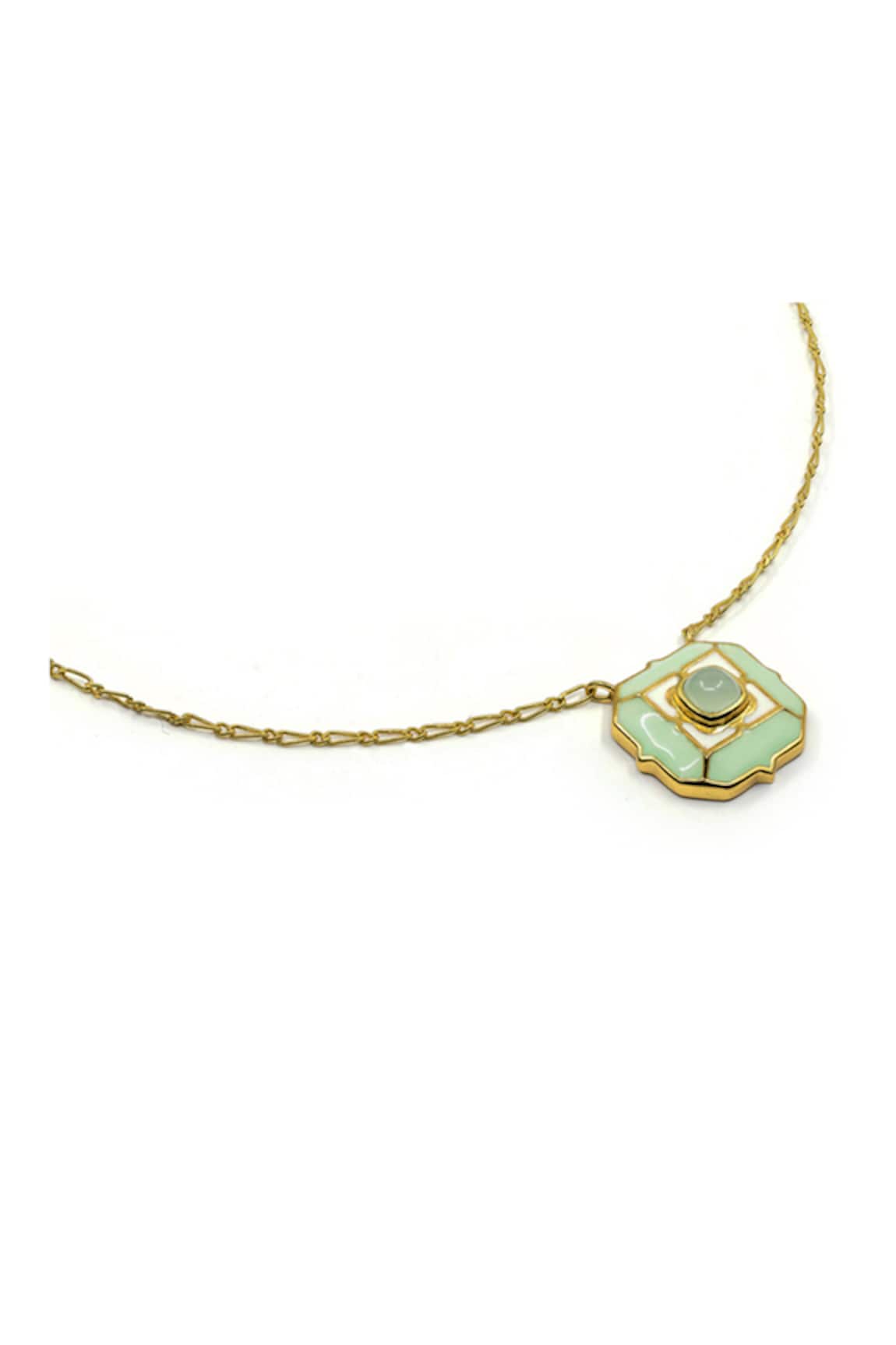 Manner Geometric Green Calcedony Pendant Necklace 