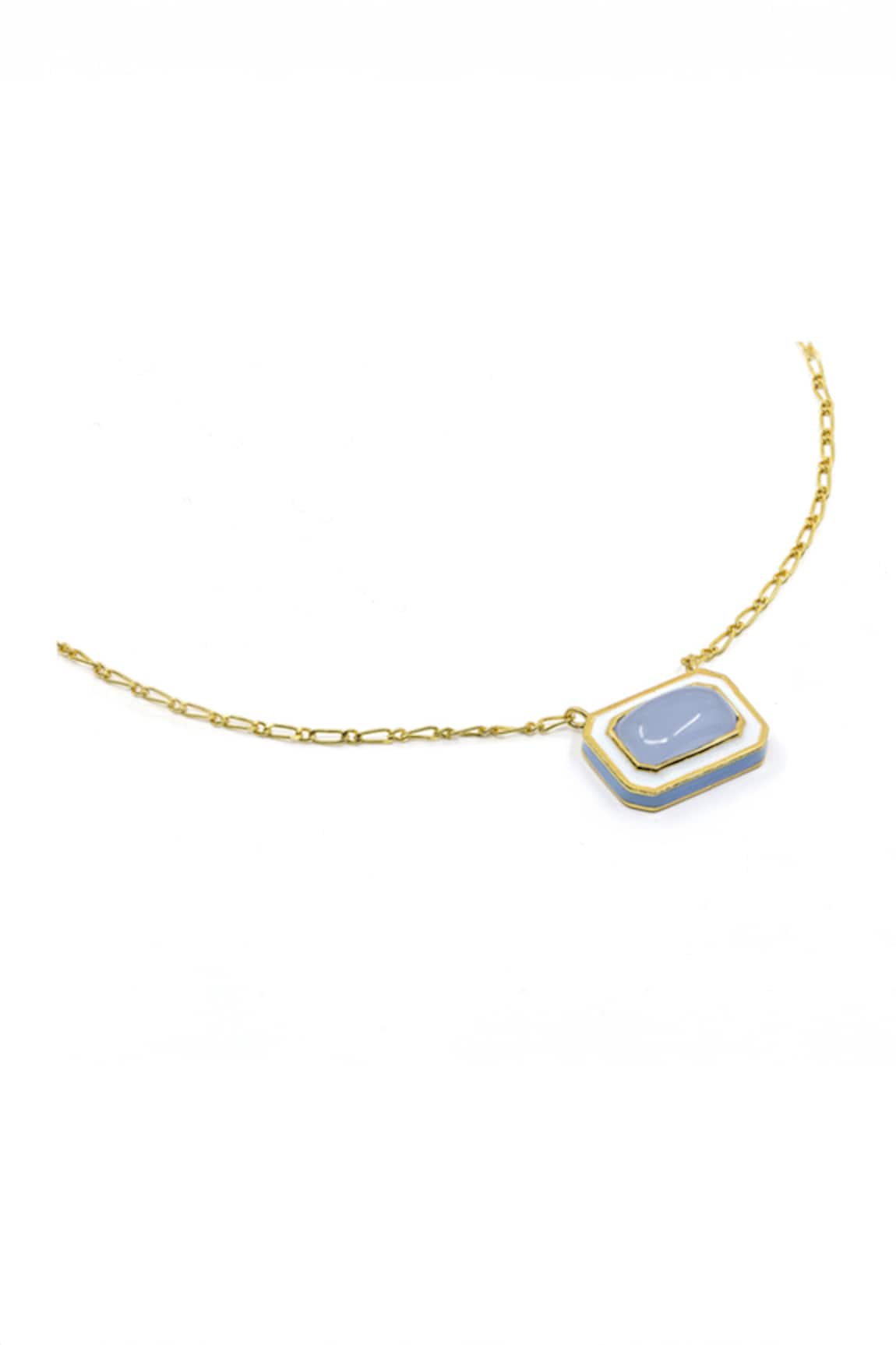 Manner Geometric Blue Calcedony Pendant Necklace 
