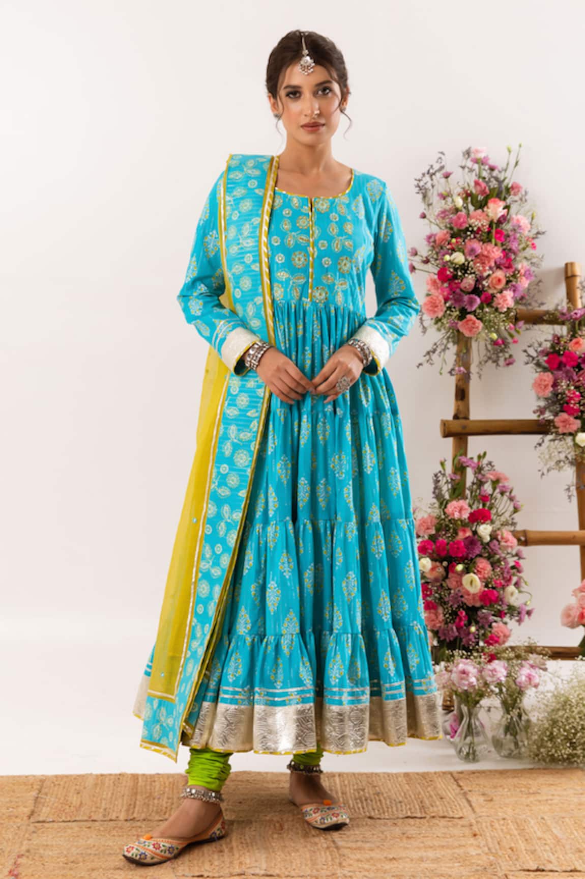 Rivaaj Clothing Bloom Crest Handblock Print Anarkali Set 