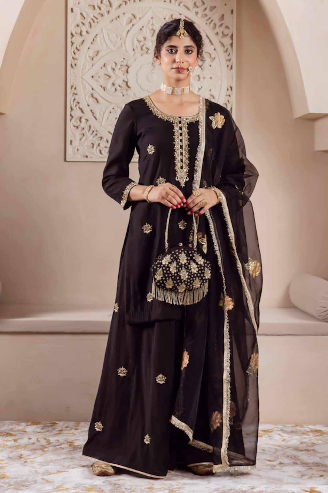 Rivaaj Clothing Musk Bloom Embroidered Kurta Sharara Set
