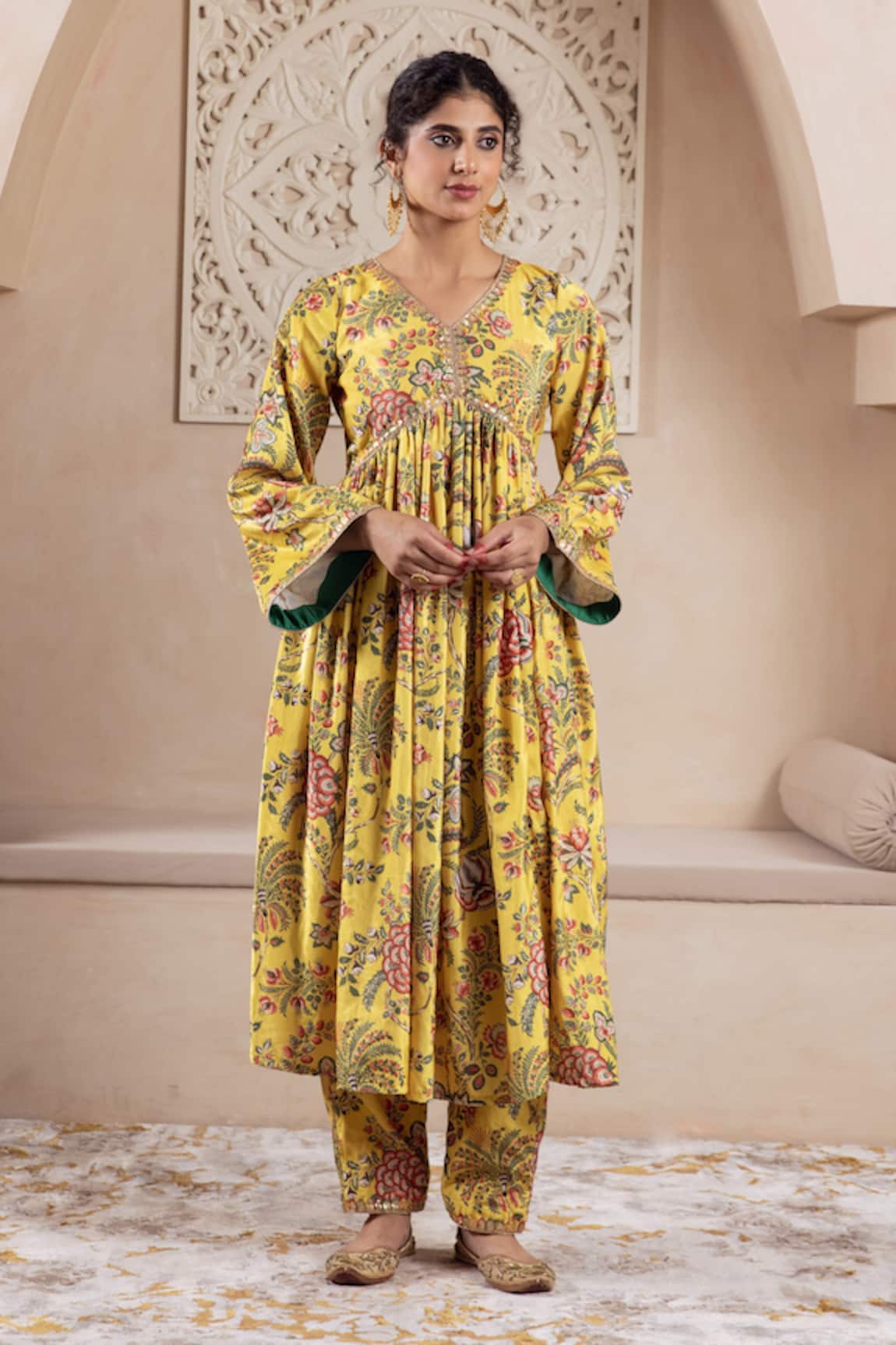 Rivaaj Clothing Floral Print Velvet Anarkali & Pant Set