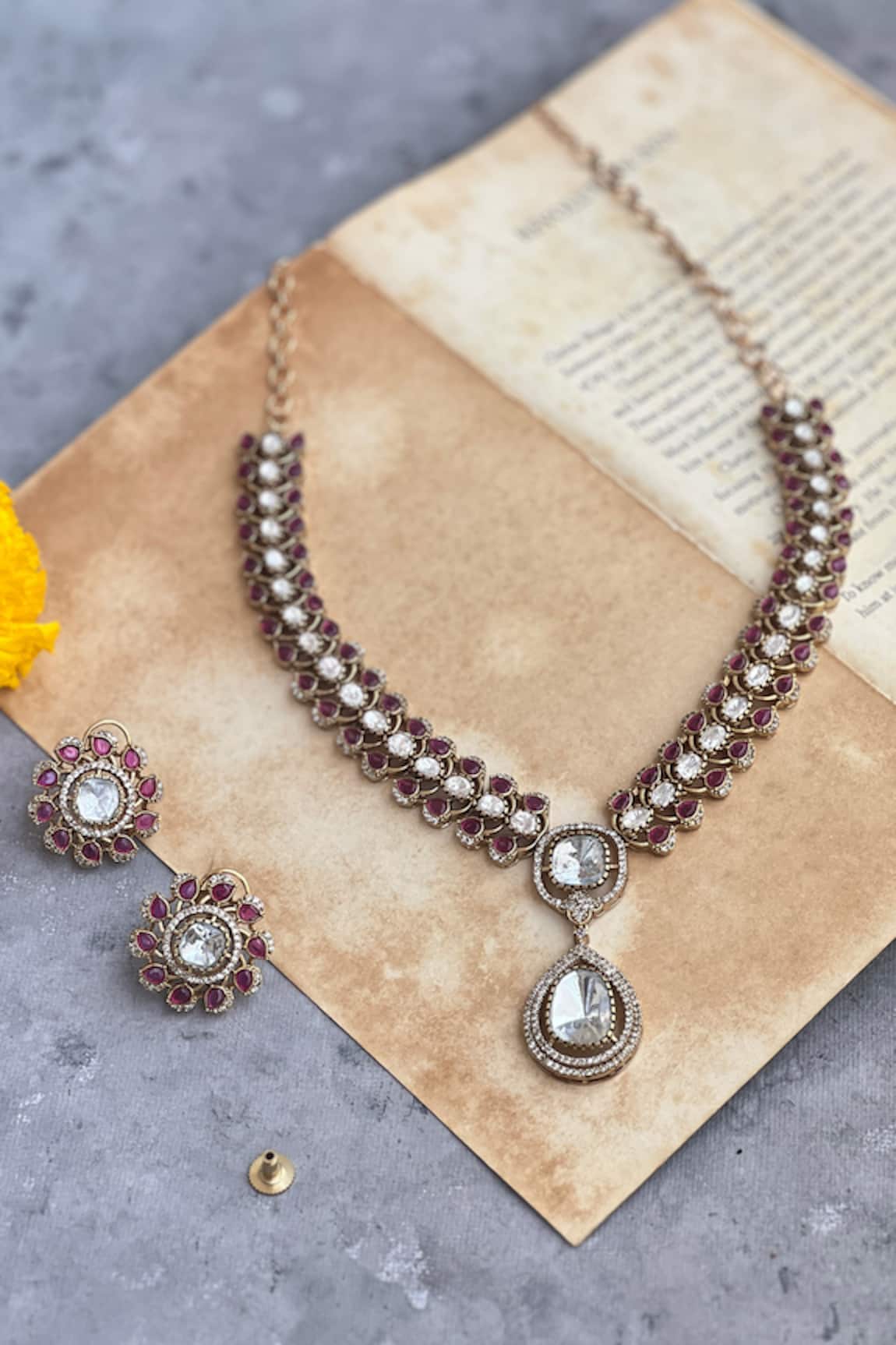 Prestones Polki Embellished Pendant Necklace Set 