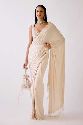 Basanti Kapde aur Koffee Gold Embroidered Silk Saree With Blouse