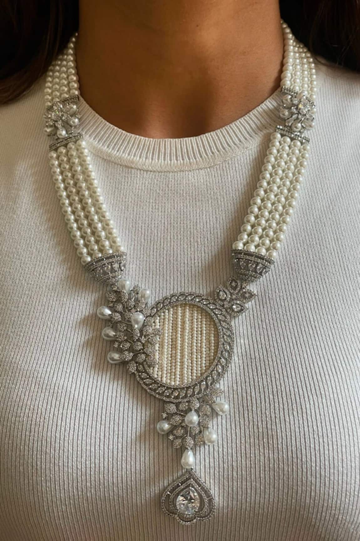 PRERTO Vintage Pearl & Faux Diamond Jewellery Set