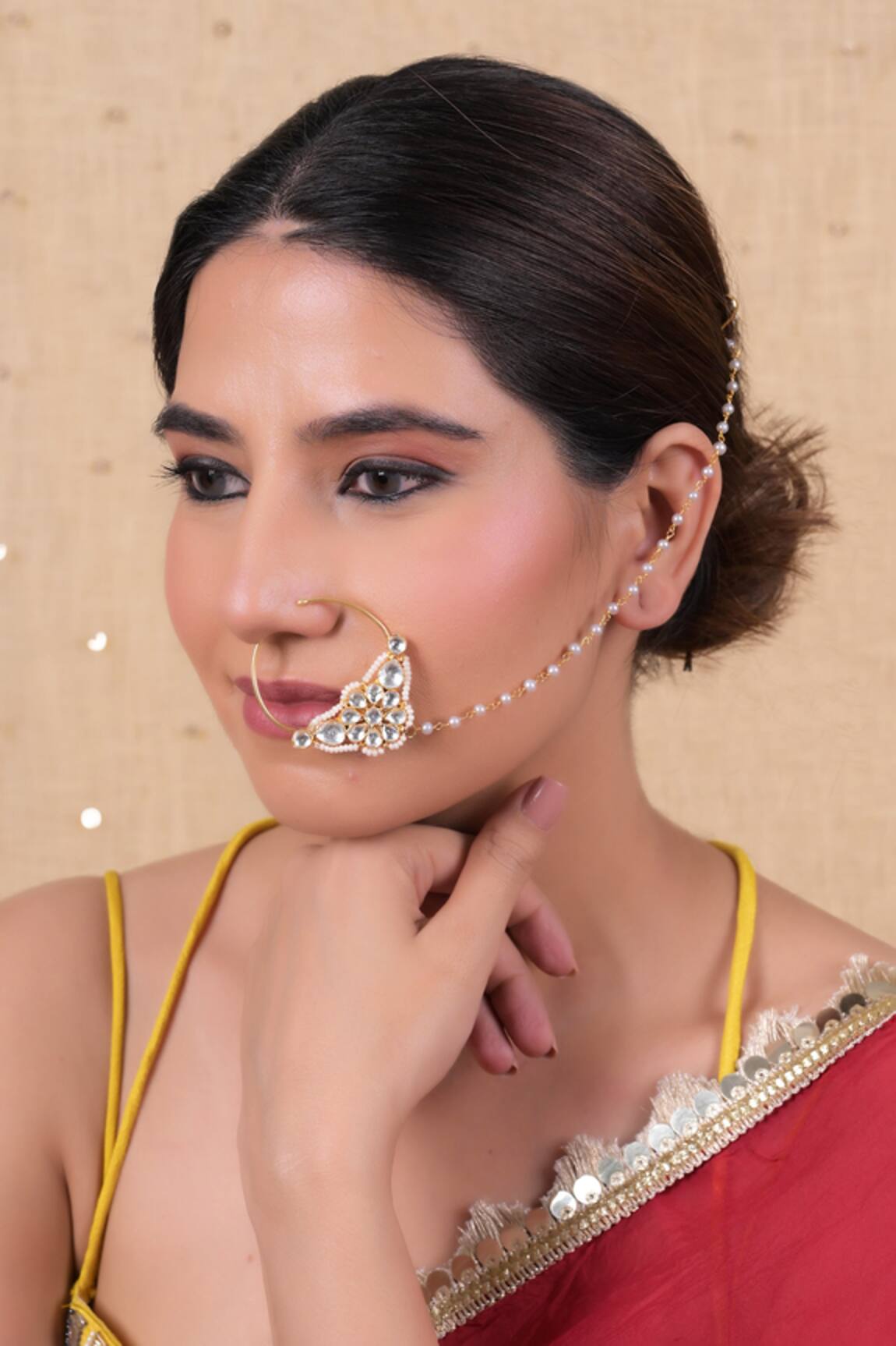 Shlok Jewels Kundan Embellished Nose Ring