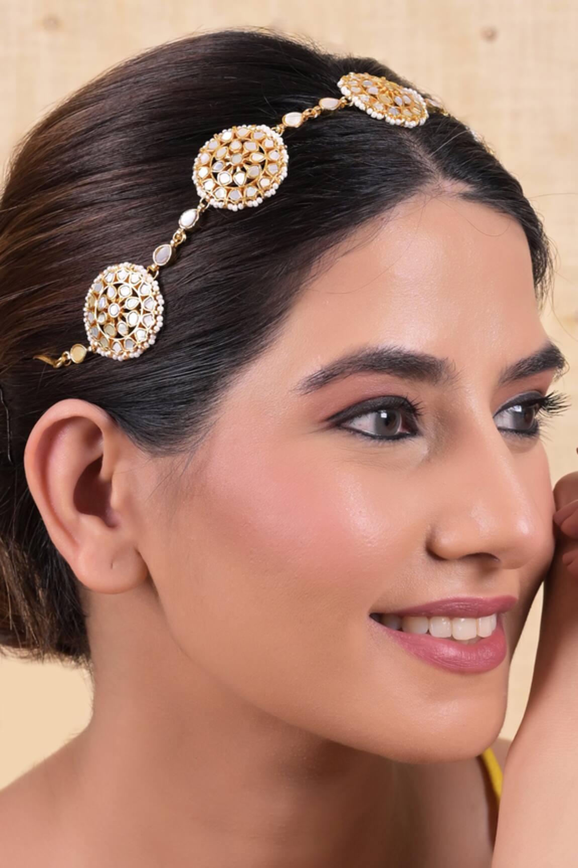 Shlok Jewels Gold Plated Mother Of Pearl Mathapatti