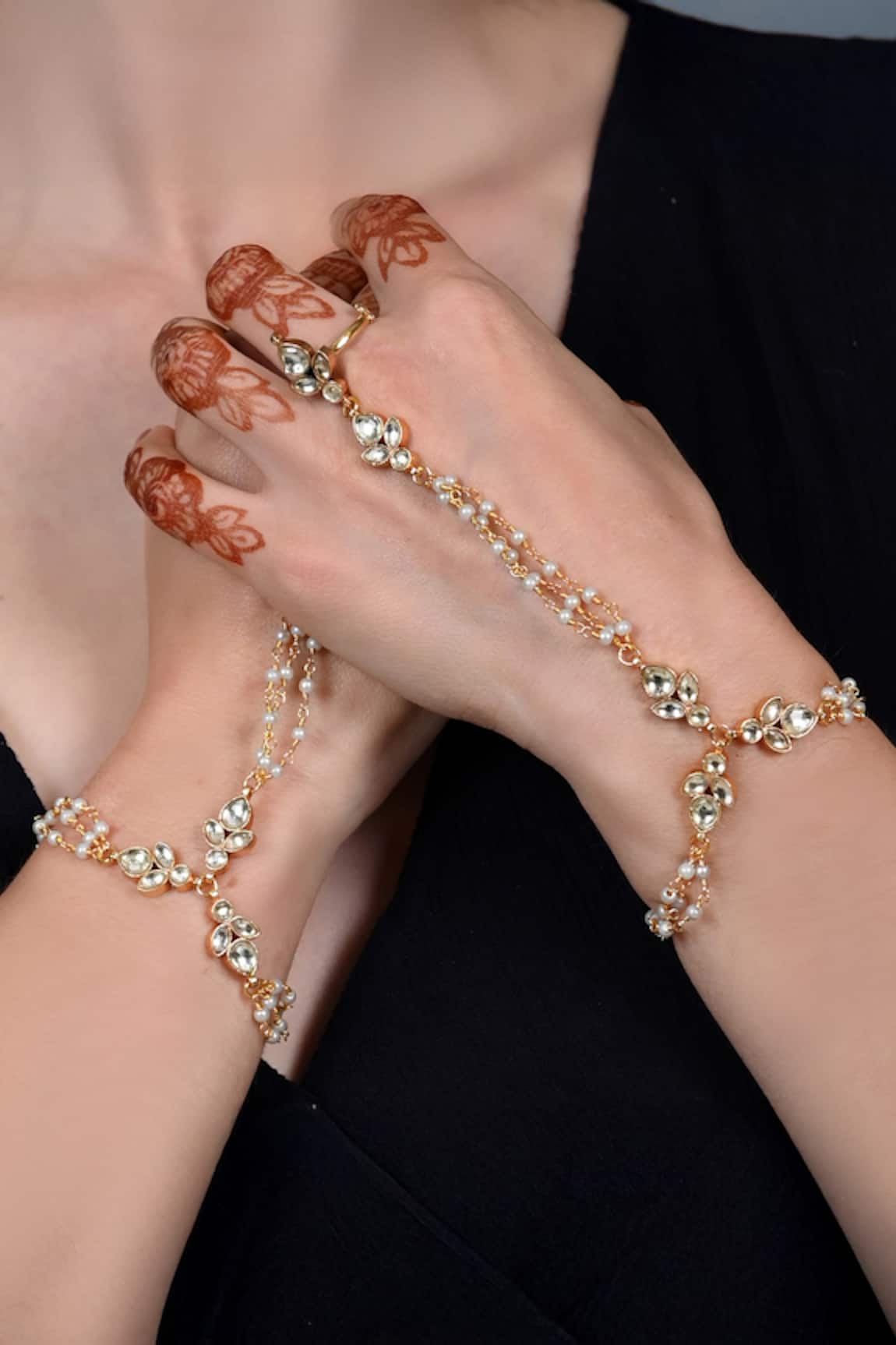 Shlok Jewels Gold Plated Clover Bloom Haathphool