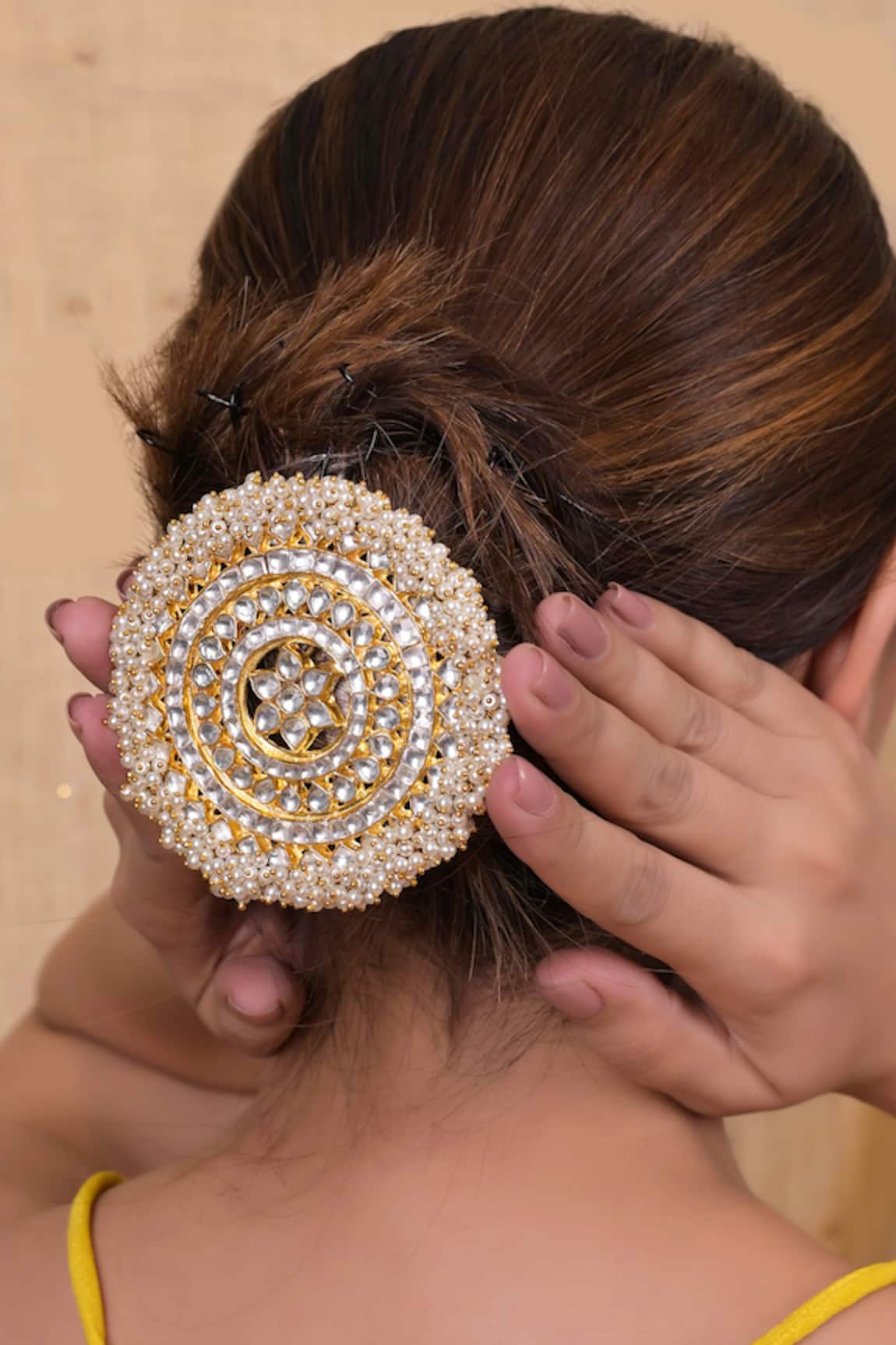 Shlok Jewels Floral Juda Pin with Kundan & Pearl 