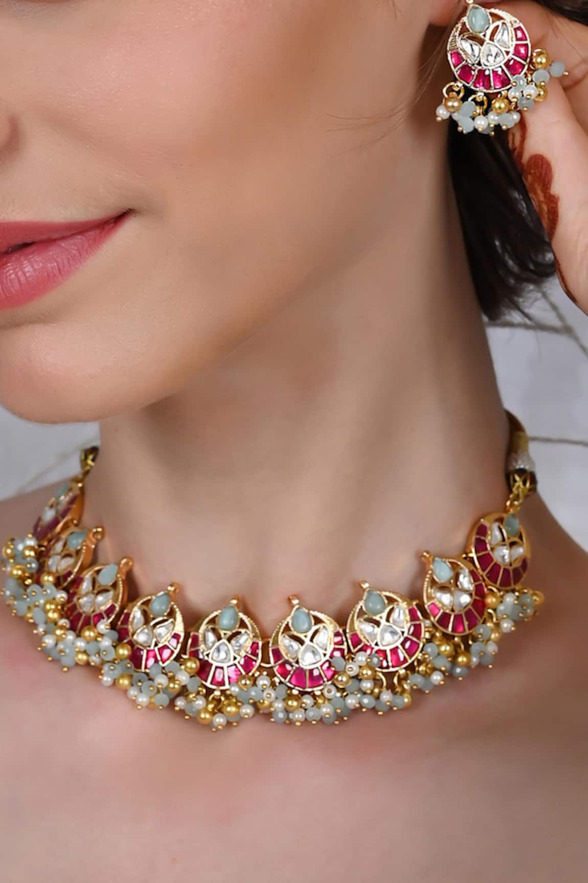 Shlok Jewels Kundan Pearl Embellished Choker Set 