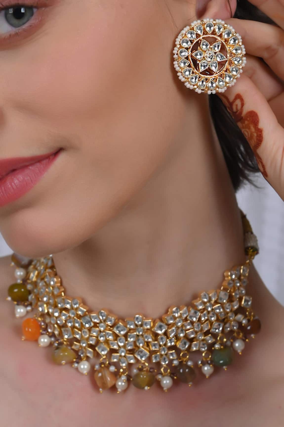Shlok Jewels Kundan & Semi Precious Stone Choker Set 