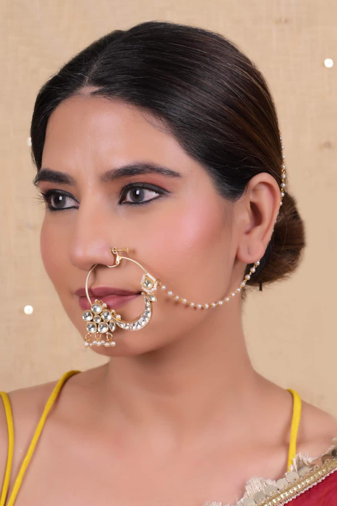 Shlok Jewels Kundan Pearl Nose Ring 