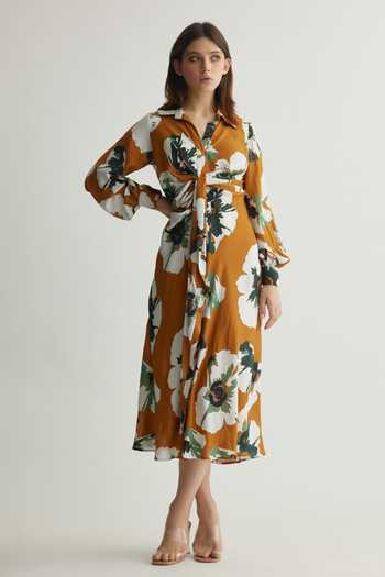 Koai Floral Print Tie-Up Midi Dress 